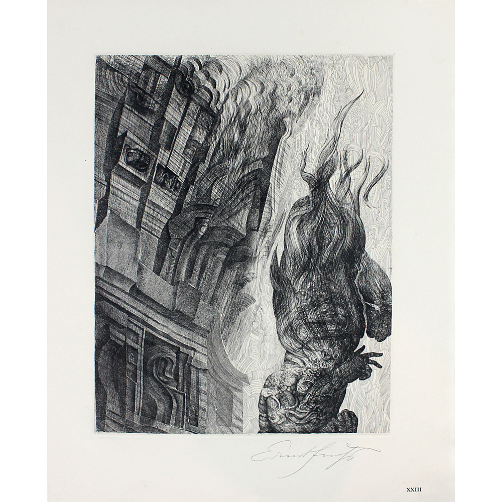 Ernst Fuchs – Samson in front of Dagon's house