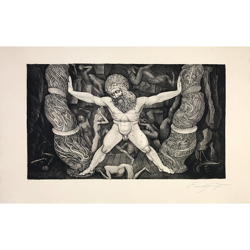 Ernst Fuchs – Samson destroys the temple of Dagon