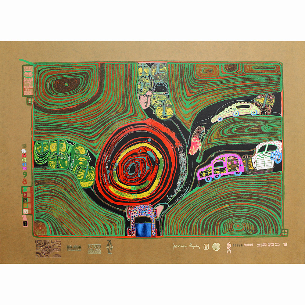 F. Hundertwasser – Regentag: Kreisverkehr der Straßengekreuzigten (Grün)